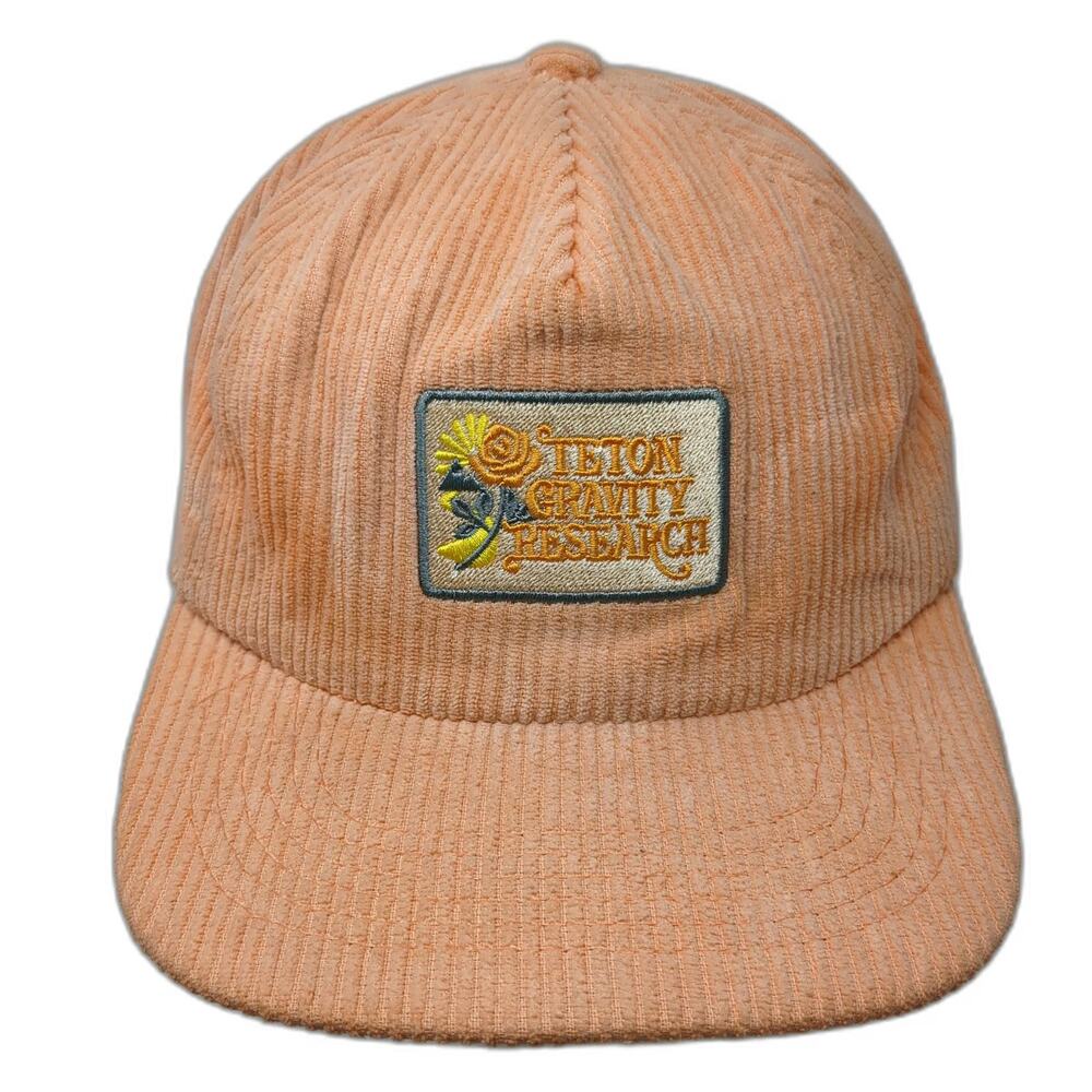 Teton Gravity Research Hat 5 Panel Orange One Size Corduroy Snapback Patch